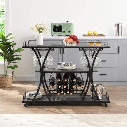 Industrial Bar Cart Kitchen Bar & Serving Cart for Home with Wheels 3 -Tier Storage Shelves